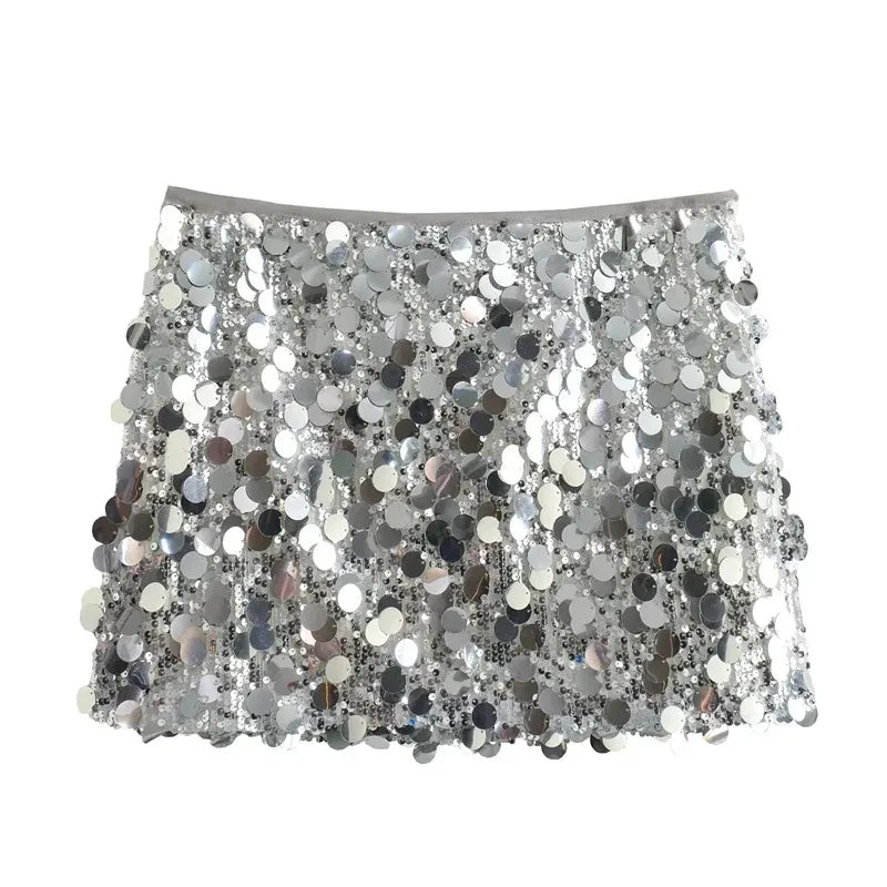 Mini-jupe femme taille haute à paillettes argentées - ACB-PARIS