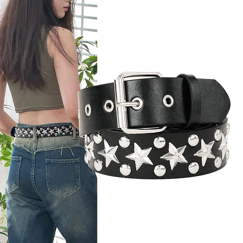 Ceinture femme star cuir noir - ACB-PARIS