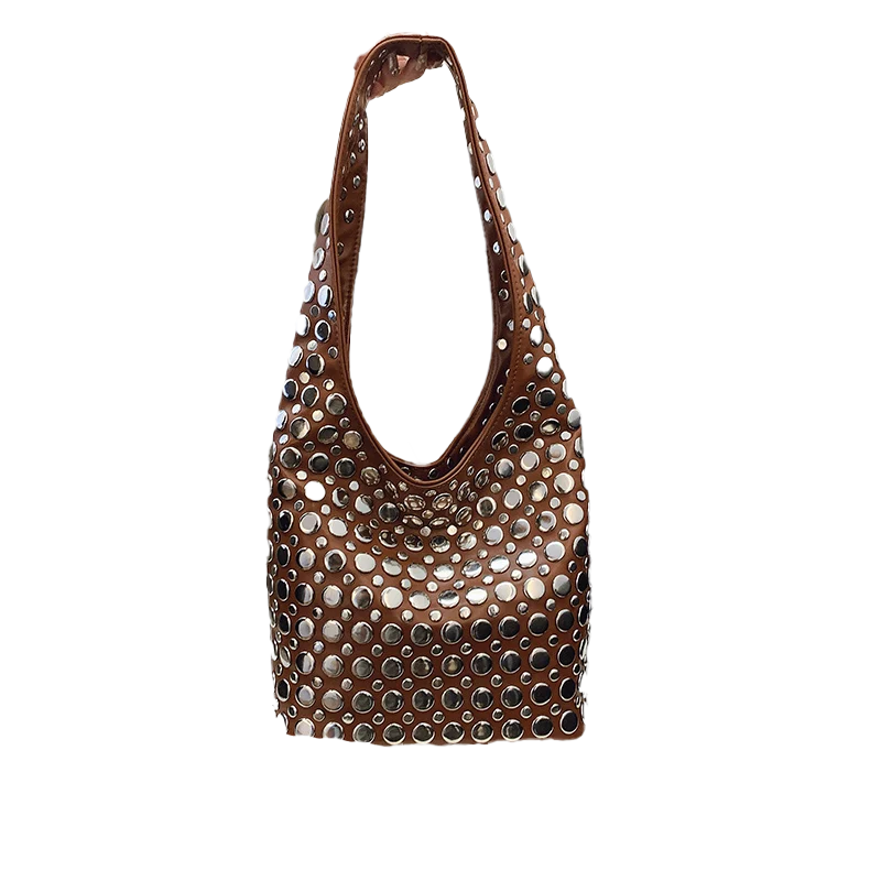 Sac marron bandoulière à clous - ACB-PARIS