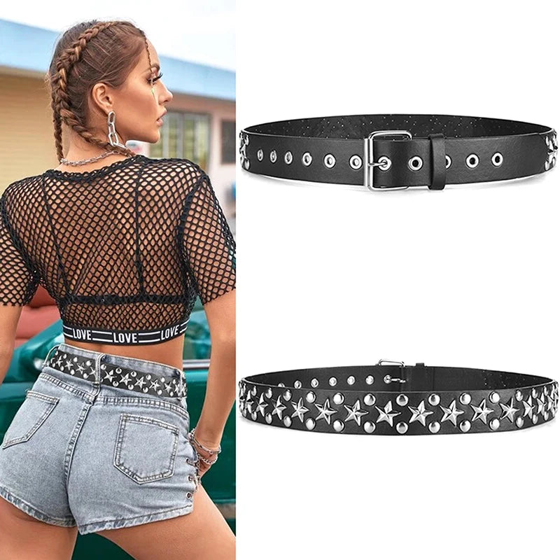 Ceinture femme star cuir noir - ACB-PARIS