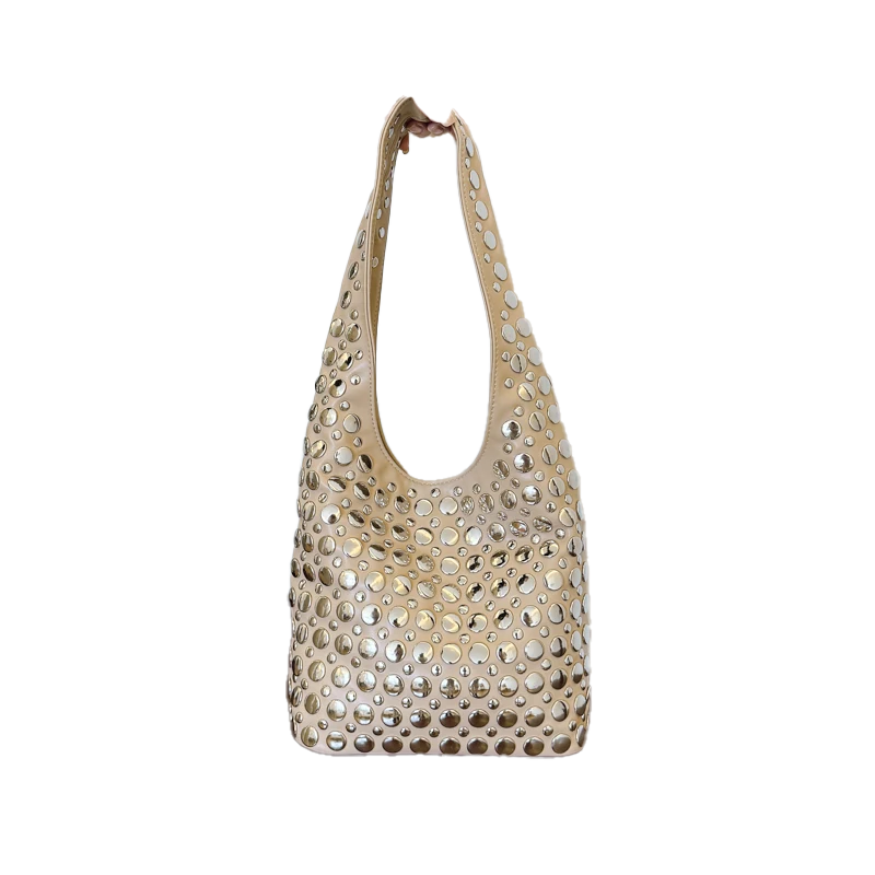 Sac beige bandoulière à clous - ACB-PARIS